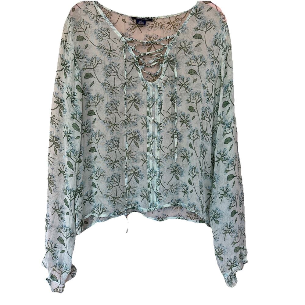 VTG Boston Proper Sheer Floral Boho Blouse Sz L Rayon Sequin Detail Cottagecore